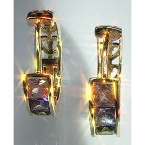Gold Plated Hoop Earrings With Sparkling Cubic Zirconia Stones